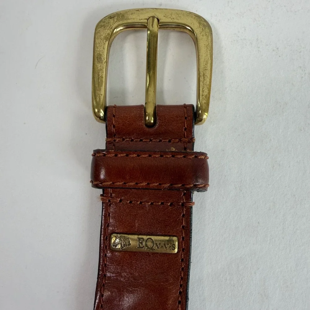 EQVVS Woven Braided Leather Belt XL 38-40 Brown Solid Brass England Handmade